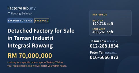 Detached Factory for Sale in Taman Industri Integrasi Rawang, 120,718 sqft