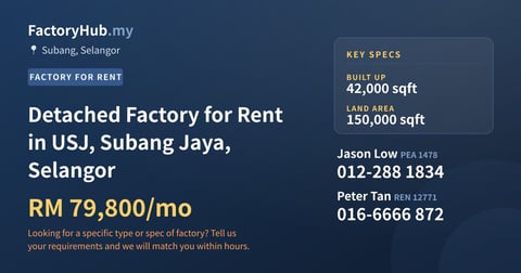 Detached Factory for Rent in USJ, Subang Jaya, Selangor, 42,000 sqft
