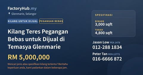 Kilang Teres Pegangan Bebas untuk Dijual di Temasya Glenmarie, 3,000 kaki persegi