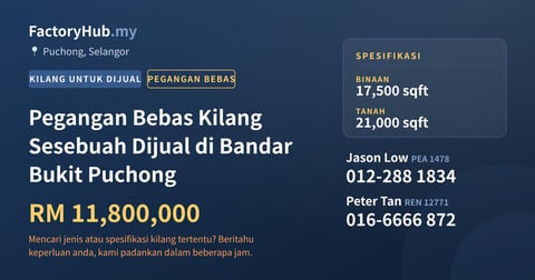 Pegangan Bebas Kilang Sesebuah Dijual di Bandar Bukit Puchong, 17,500 kaki persegi