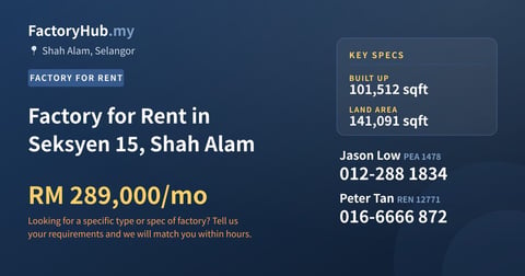 Factory for Rent in Seksyen 15, Shah Alam, 101,512 sqft