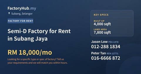 Factory For Rent - Semi-D Factory for Rent in Subang Jaya - Subang, Selangor