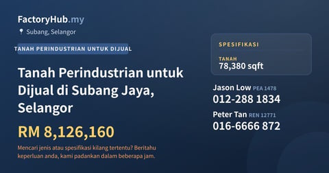 Tanah Perindustrian untuk Dijual di Subang Jaya, Selangor, 78,380 kaki persegi