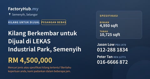 Kilang Berkembar untuk Dijual di LEKAS Industrial Park, Semenyih, 4,950 kaki persegi