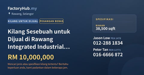 Kilang Sesebuah untuk Dijual di Rawang Integrated Industrial Park, 38,500 kaki persegi