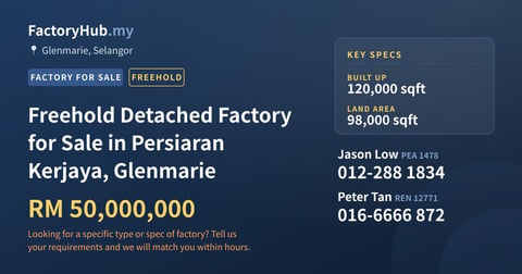 Freehold Detached Factory for Sale in Persiaran Kerjaya, Glenmarie, 120,000 sqft