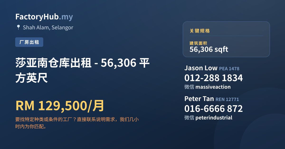 工厂 出租 - 莎亚南仓库出租 - 56,306 平方英尺 - Shah Alam, Selangor