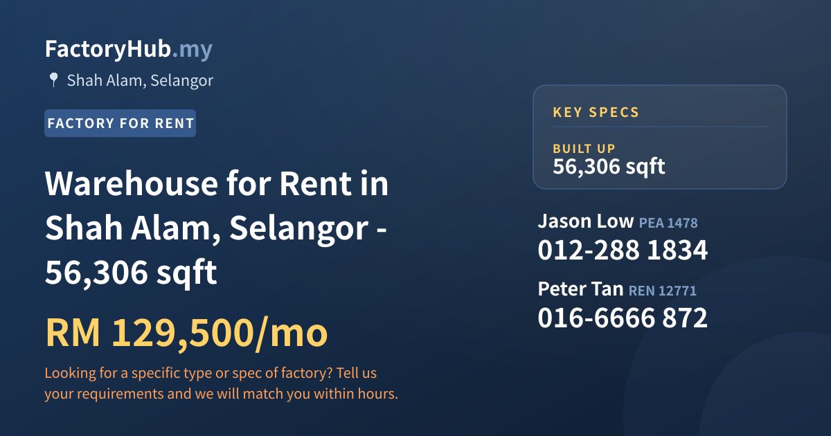 Factory For Rent - Warehouse for Rent in Shah Alam, Selangor - 56,306 sqft - Shah Alam, Selangor