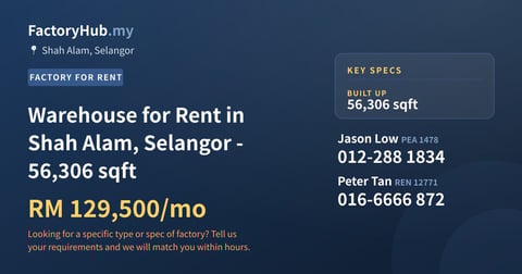Factory For Rent - Warehouse for Rent in Shah Alam, Selangor - 56,306 sqft - Shah Alam, Selangor