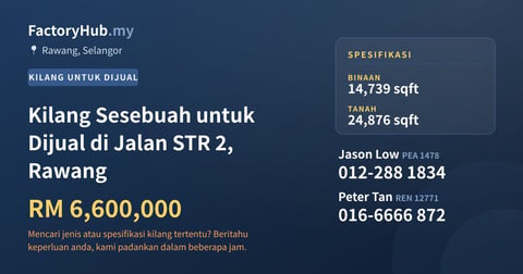 Kilang Sesebuah untuk Dijual di Jalan STR 2, Rawang, 14,739 kaki persegi