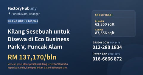 Kilang Sesebuah untuk Disewa di Eco Business Park V, Puncak Alam, 62,350 kaki persegi