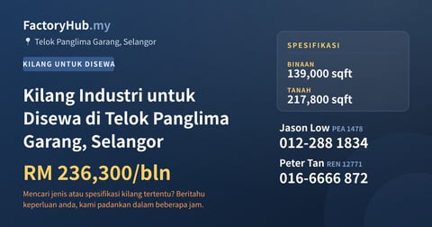 Kilang Industri untuk Disewa di Telok Panglima Garang, Selangor, 139,000 kaki persegi