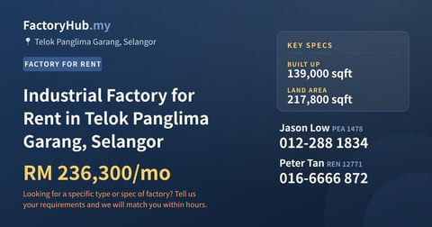 Industrial Factory for Rent in Telok Panglima Garang, Selangor, 139,000 sqft
