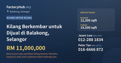 Kilang Berkembar untuk Dijual di Balakong, Selangor, 12,300 kaki persegi