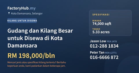 Kilang Untuk Disewa - Gudang dan Kilang Besar untuk Disewa di Kota Damansara - Kota Damansara, Selangor