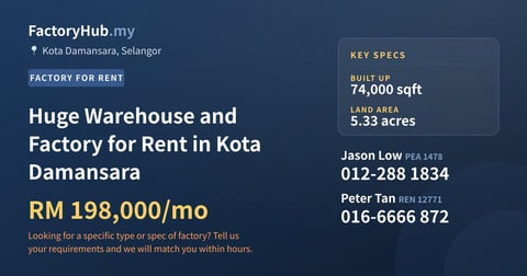 Factory For Rent - Huge Warehouse and Factory for Rent in Kota Damansara - Kota Damansara, Selangor