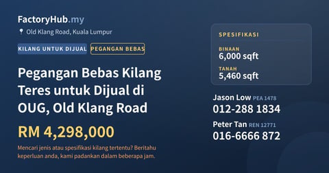 Pegangan Bebas Kilang Teres untuk Dijual di OUG, Old Klang Road, 6,000 kaki persegi