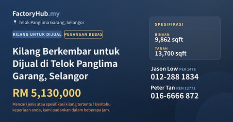 Kilang Berkembar untuk Dijual di Telok Panglima Garang, Selangor, 9,862 kaki persegi