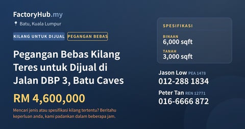 Pegangan Bebas Kilang Teres untuk Dijual di Jalan DBP 3, Batu Caves, 6,000 kaki persegi