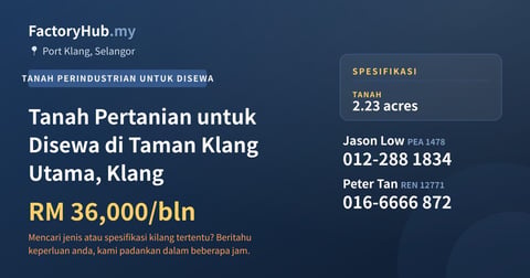 Tanah Pertanian untuk Disewa di Taman Klang Utama, Klang, 2.23 ekar - Port Klang, Selangor