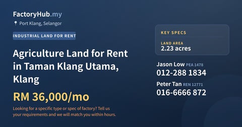 Agriculture Land for Rent in Taman Klang Utama, Klang, 2.23 acres - Port Klang, Selangor