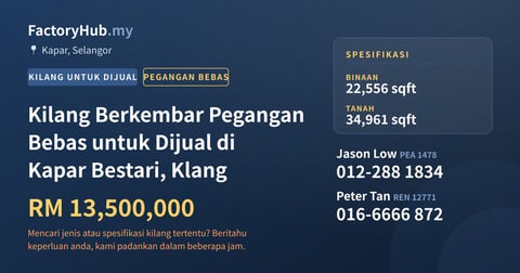 Kilang Berkembar Pegangan Bebas untuk Dijual di Kapar Bestari, Klang, 22,556 kaki persegi