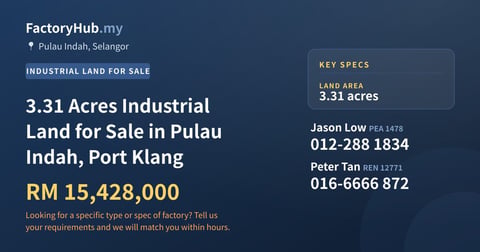 3.31 Acres Industrial Land for Sale in Pulau Indah, Port Klang