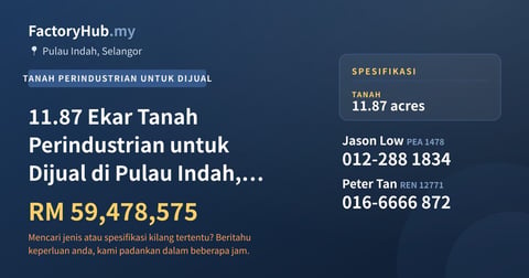 11.87 Ekar Tanah Perindustrian untuk Dijual di Pulau Indah, Pelabuhan