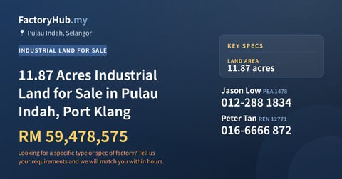 11.87 Acres Industrial Land for Sale in Pulau Indah, Port Klang