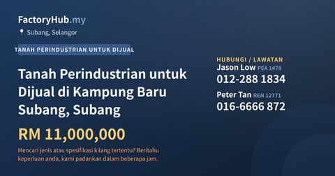 Tanah Perindustrian untuk Dijual di Kampung Baru Subang, Subang, 2 ekar
