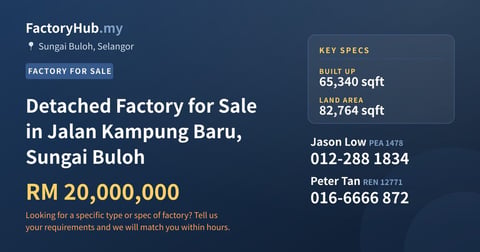 Detached Factory for Sale in Jalan Kampung Baru, Sungai Buloh, 65,340 sqft
