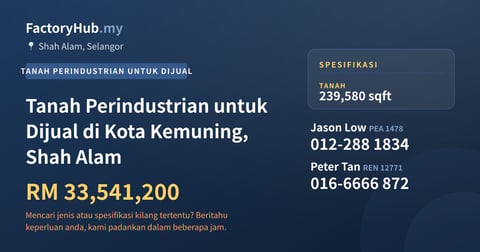 Tanah Perindustrian untuk Dijual di Kota Kemuning, Shah Alam, 239,580 kaki persegi