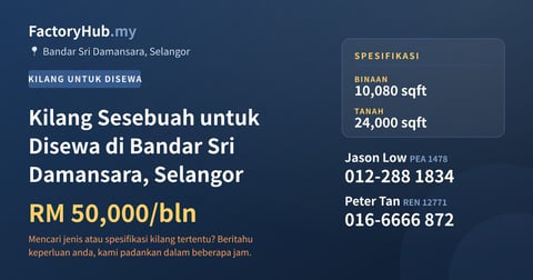 Kilang Sesebuah untuk Disewa di Bandar Sri Damansara, Selangor, 10,080 kaki persegi