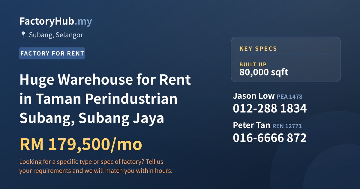 Factory For Rent - Huge Warehouse for Rent in Taman Perindustrian Subang, Subang Jaya - Subang, Selangor
