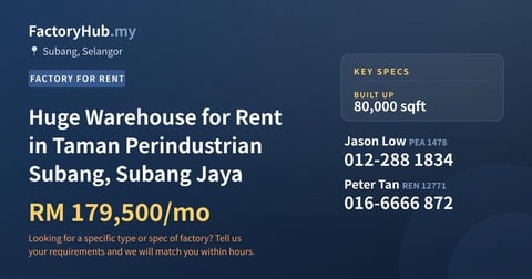 Factory For Rent - Huge Warehouse for Rent in Taman Perindustrian Subang, Subang Jaya - Subang, Selangor
