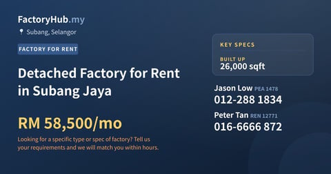 Factory For Rent - Detached Factory for Rent in Subang Jaya - Subang, Selangor