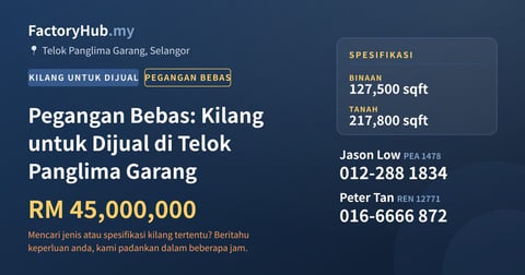 Pegangan Bebas: Kilang untuk Dijual di Telok Panglima Garang, 127,500 kaki persegi