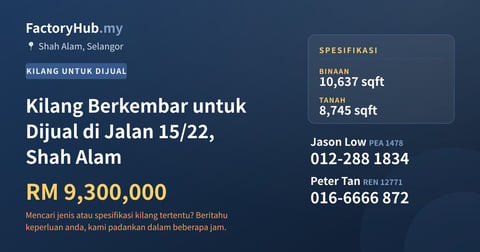 Kilang Berkembar untuk Dijual di Jalan 15/22, Shah Alam, 10,637 kaki persegi