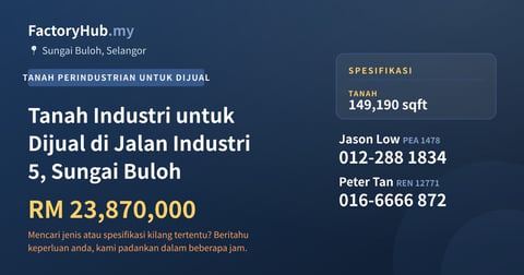 Tanah Industri untuk Dijual di Jalan Industri 5, Sungai Buloh, 149,190 kaki persegi
