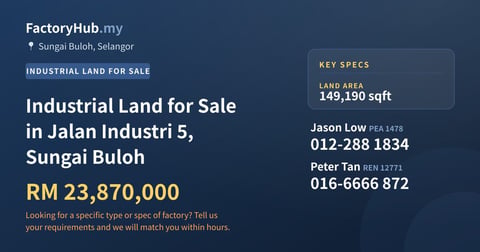 Industrial Land for Sale in Jalan Industri 5, Sungai Buloh, 149,190 sqft