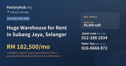Factory For Rent - Huge Warehouse for Rent in Subang Jaya, Selangor - Subang, Selangor