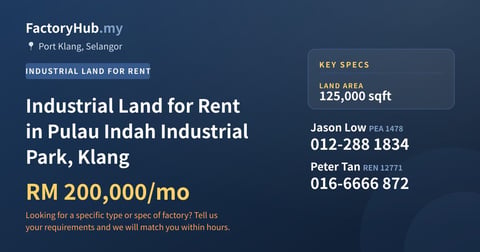 Industrial Land for Rent in Pulau Indah Industrial Park, Klang, 125,000 sqft - Port Klang, Selangor