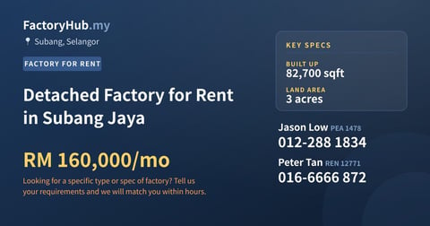 Factory For Rent - Detached Factory for Rent in Subang Jaya - Subang, Selangor