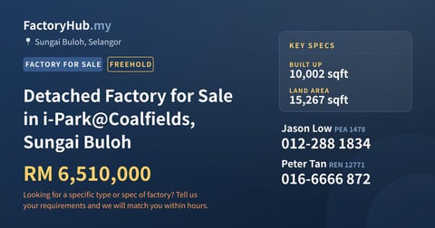 Detached Factory for Sale in i-Park@Coalfields, Sungai Buloh, 10,002 sqft