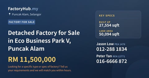 Detached Factory for Sale in Eco Business Park V, Puncak Alam, 27,554 sqft