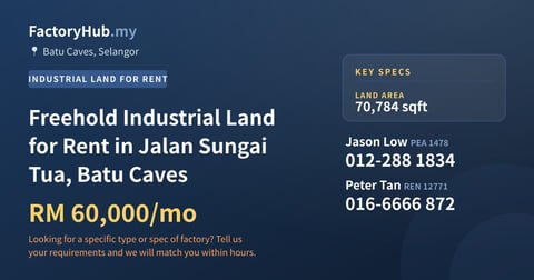 Freehold Industrial Land for Rent in Jalan Sungai Tua, Batu Caves, 70,784 sqft