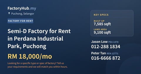 Factory For Rent - Semi-D Factory for Rent in Perdana Industrial Park, Puchong - Puchong, Selangor