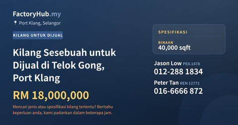 Kilang Sesebuah untuk Dijual di Telok Gong, Port Klang, 40,000 kaki persegi