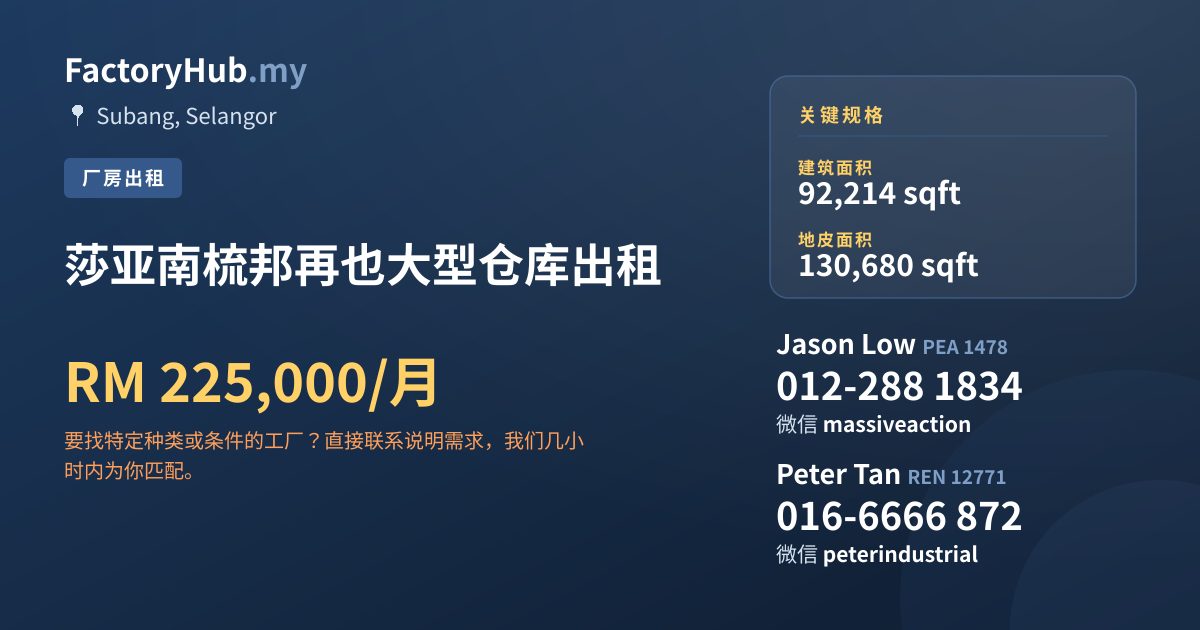 工厂 出租 - 莎亚南梳邦再也大型仓库出租 - Subang, Selangor