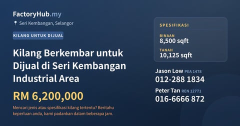 Kilang Berkembar untuk Dijual di Seri Kembangan Industrial Area, 8,500 kaki persegi